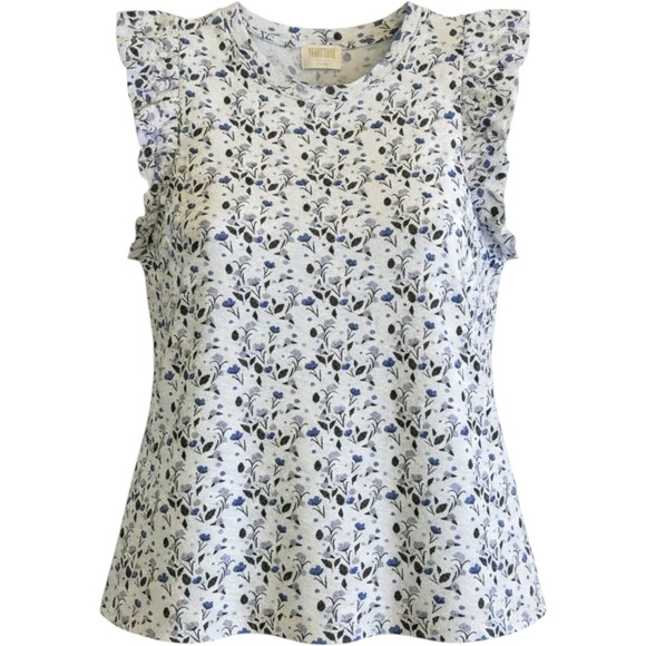 Nation LTD Tops - Nation LTD Womens Blue Floral Ruffle Pima Cotton Sleeveless Top Large RN150751